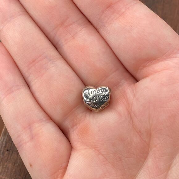 Pandora Sterling Silver Retired Language of Love Heart Bead Charm 791111 - Picture 1 of 4